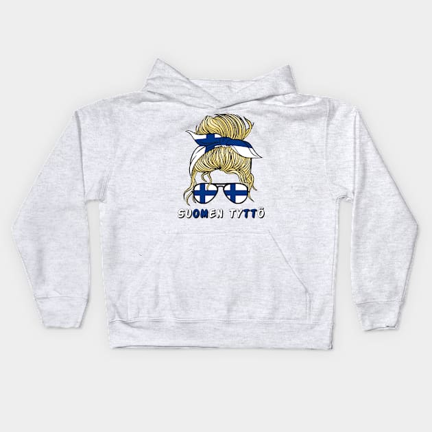 Suomi Finland Flag Girls Finnish Girl Kids Kids Hoodie by qwertydesigns